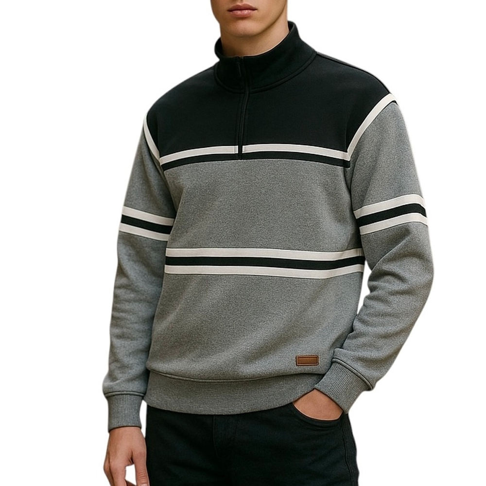 Buffalo Quarter Zip Sweater Striped Fleece Lined Size Large